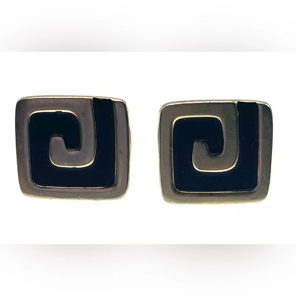 Vintage Signed Hickok Silver Tone and Black Spiral Design Cufflinks